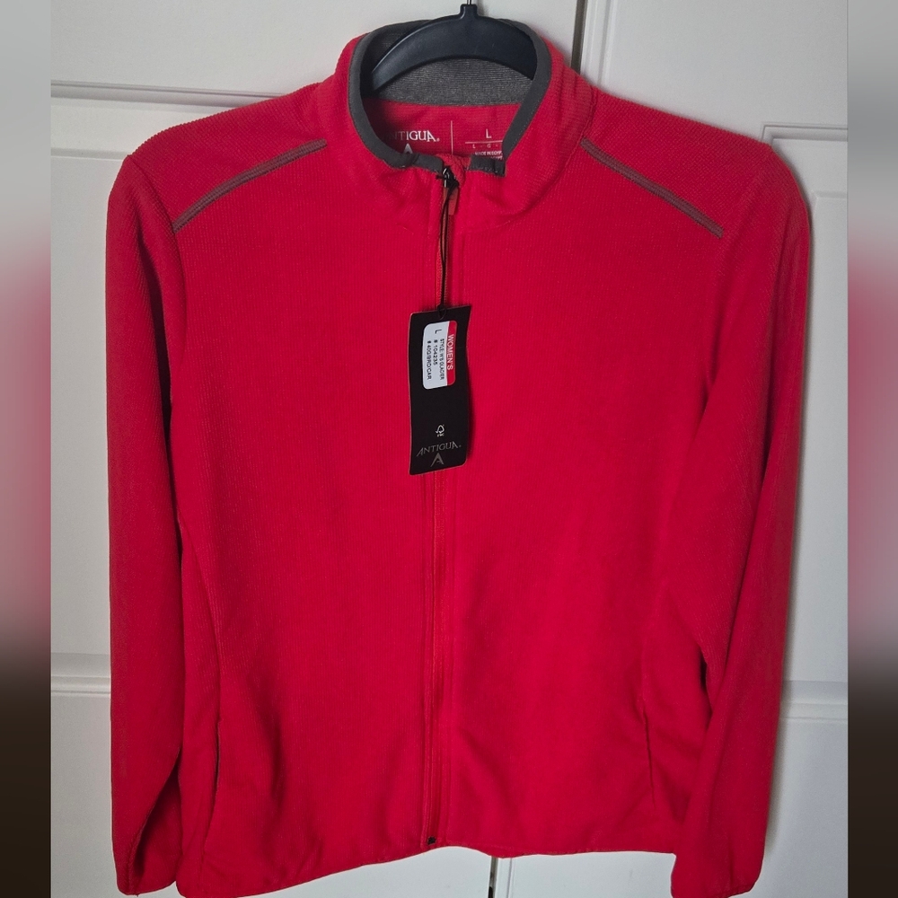 NWT! Antigua Golf LARGE Zip Front Ribbed Knit Glacier Fleece Jacket.